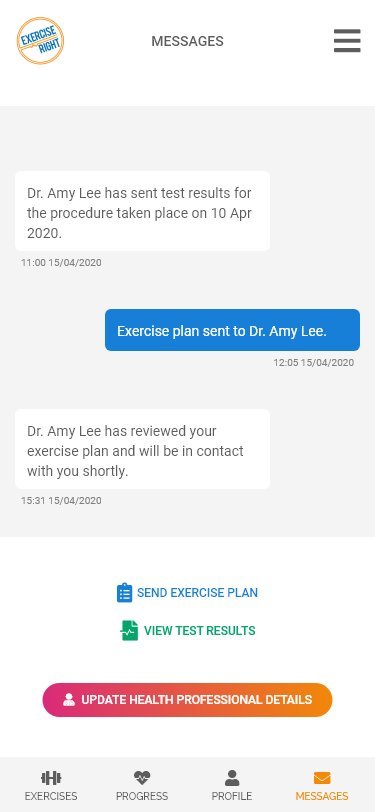 Exercise Right app messaging design